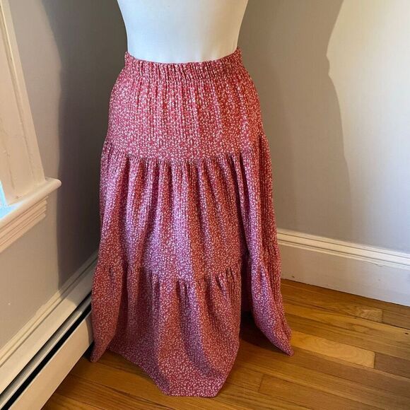 Pink Floral Three Tier Maxi Skirt, Small. Ultra feminine - Picture 8 of 9